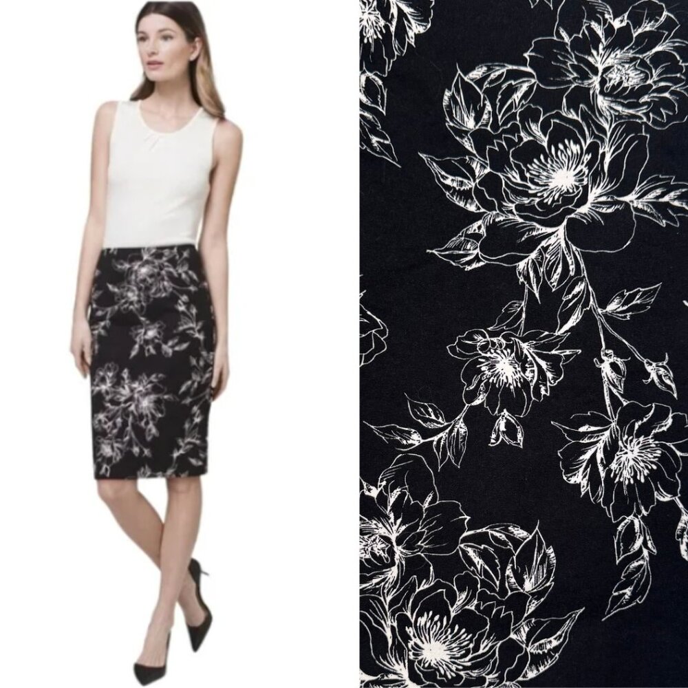 WHBM Sketched Floral-Print Pencil Skirt in Black & White 4